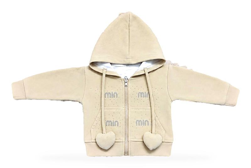 Cream Rhinestone Logo Zip-Up Hoodie and Pants Tracksuit Set — view 5 | Kids Wear Online India