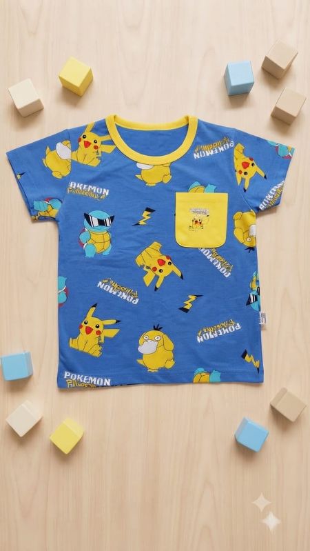 Boys' Pokémon Printed T-Shirt & Shorts Pajama Set (Blue) — view 3 | Kids Wear Online India