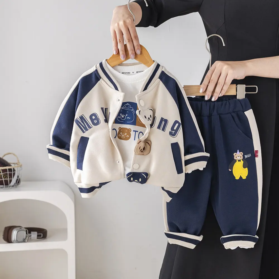 Kids 3-Piece Bomber Jacket, T-Shirt & Joggers Outfit Set — view 2 | Kids Wear Online India