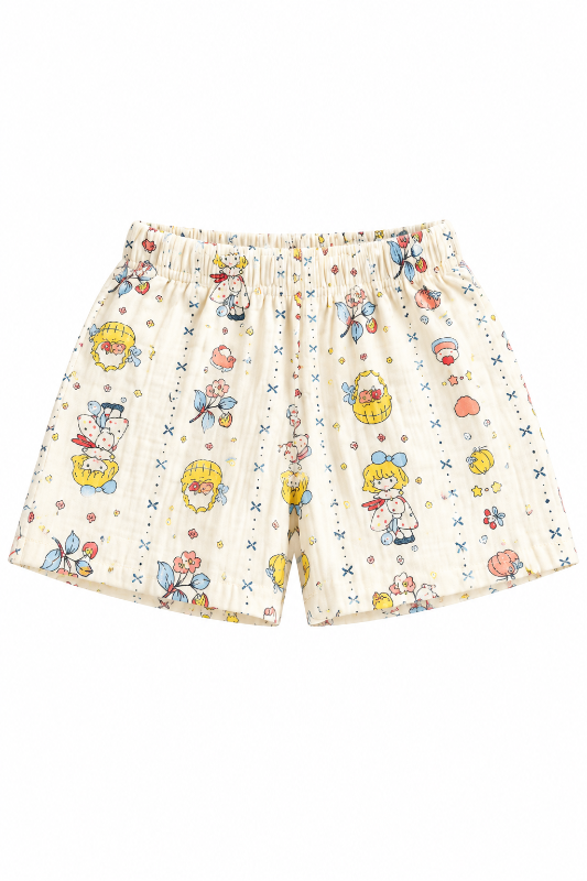 Girls Printed Cotton Top & Shorts Set – Cute Summer Co-Ord Outfit — view 3 | Kids Wear Online India